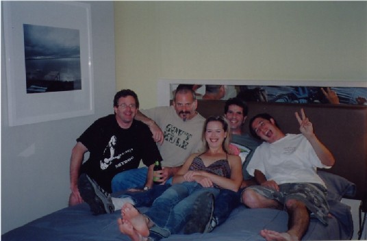 Leftcoasters room at the Hard Rock in Vegas before the 9-12-03 show.

from l-r:  Brent, Dino, Denise, Sheep & Scotty.